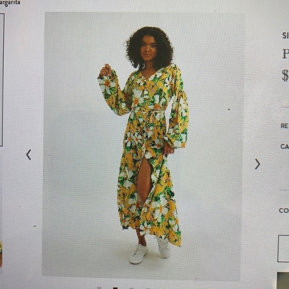 Sigal Tropical Print Balloon Sleeve Maxi Lotus Fabric Dress M - Picture 1 of 15
